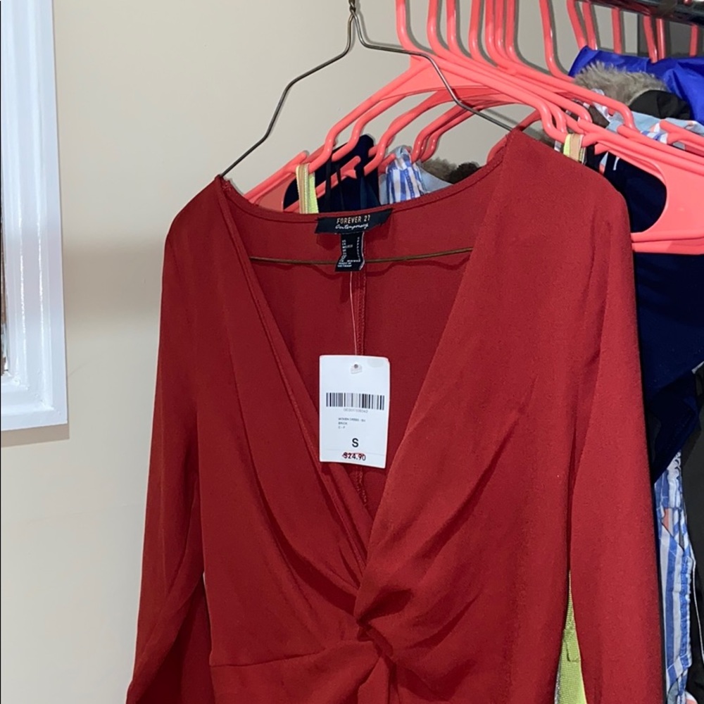 Forever 21 brick red rib knot front mini dress